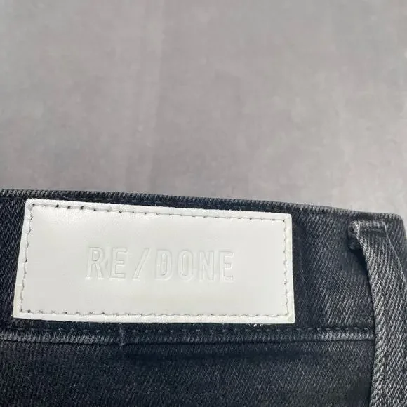 Re/Done Jeans Womens 30 Black 70s Ultra High Rise Stove Pipe Stretch Button Fly - Picture 7 of 15